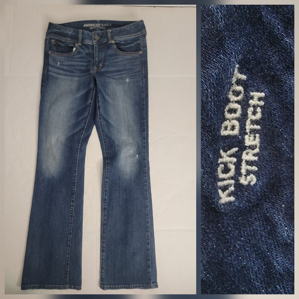 AMERICAN EAGLE Jeans Womens SZ 6 Kick Boot Low Rise Stretch Dark Wash